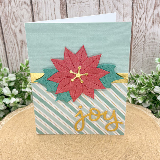 Red Poinsettia & Teal Handmade Christmas Card