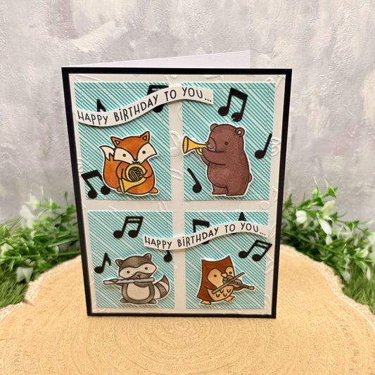 Animals Playing Musical Instruments Handmade Birthday Card-1
