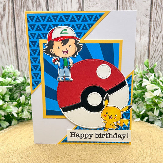 Ash & Yellow Guy Happy Birthday Character Themed Handmade Card