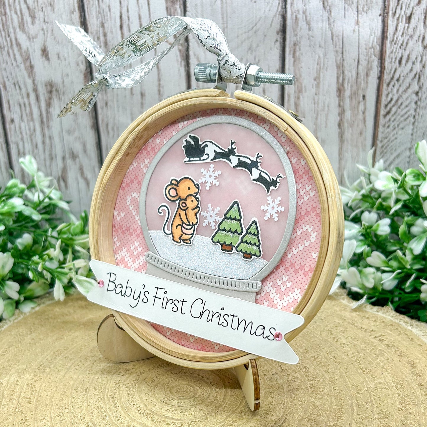Baby Girl's 1st Christmas Embroidery Hoop Tree Decoration Gift-1