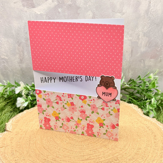 Bear Holding Mum Heart Handmade Mother's Day Card-1