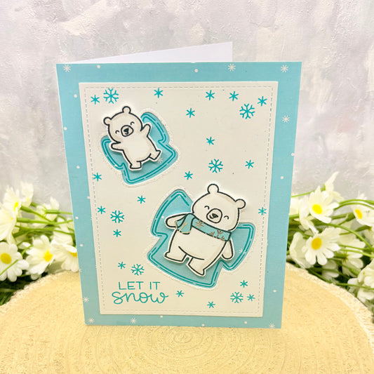 Bears Making Snow Angels Handmade Christmas Card-1