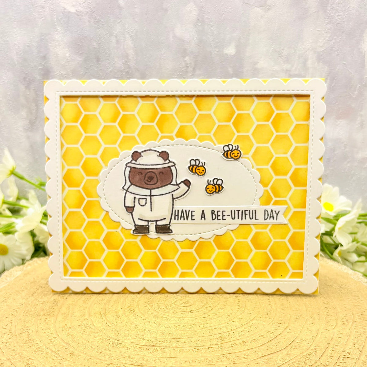 Bee Keeper Bear Handmade Birthday Card
