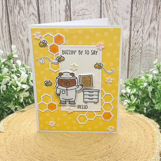 Beekeeper Bear Hello Handmade Card-1