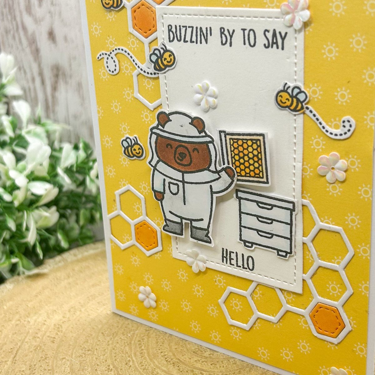 Beekeeper Bear Hello Handmade Card-2