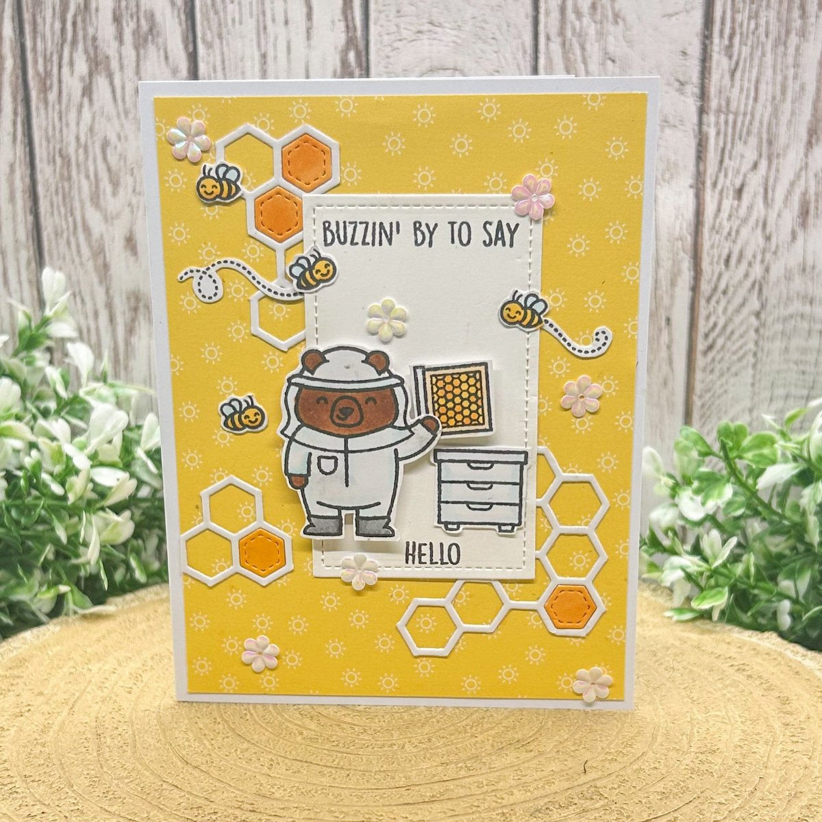 Beekeeper Bear Hello Handmade Card