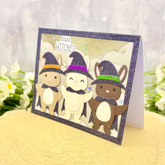 Best Witches Dressed Up Bunnies Handmade Halloween Card-1