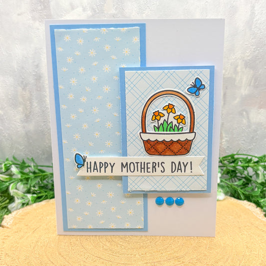 Blue Floral Patterned Handmade Mother's Day Card (3 Designs to Choose From)