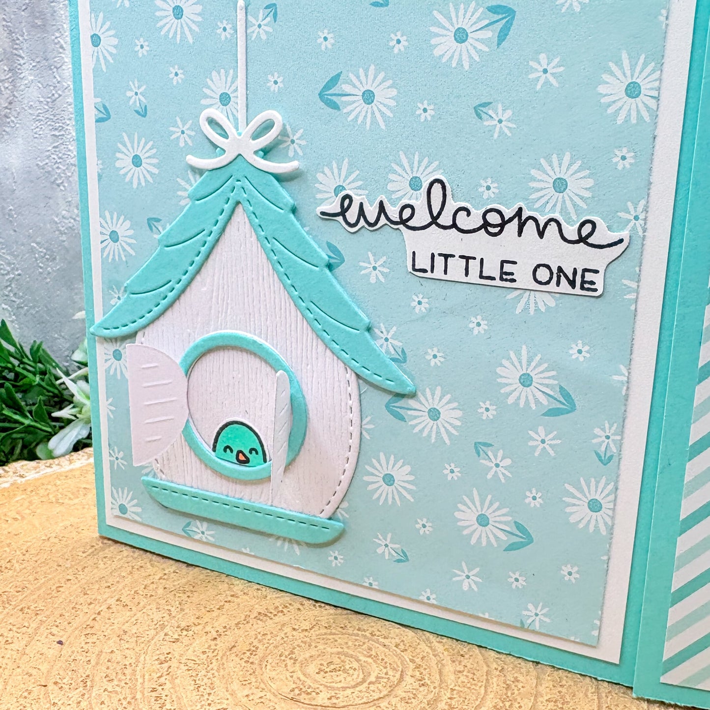 Blue Welcome Little One Handmade New Baby Gift Card Holder Card-2