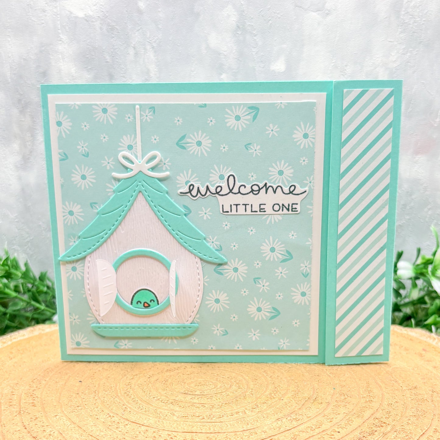 Blue Welcome Little One Handmade New Baby Gift Card Holder Card