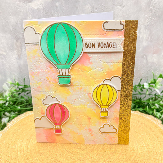 Bon Voyage Flying Hot Air Balloons Handmade Leaving Card-1
