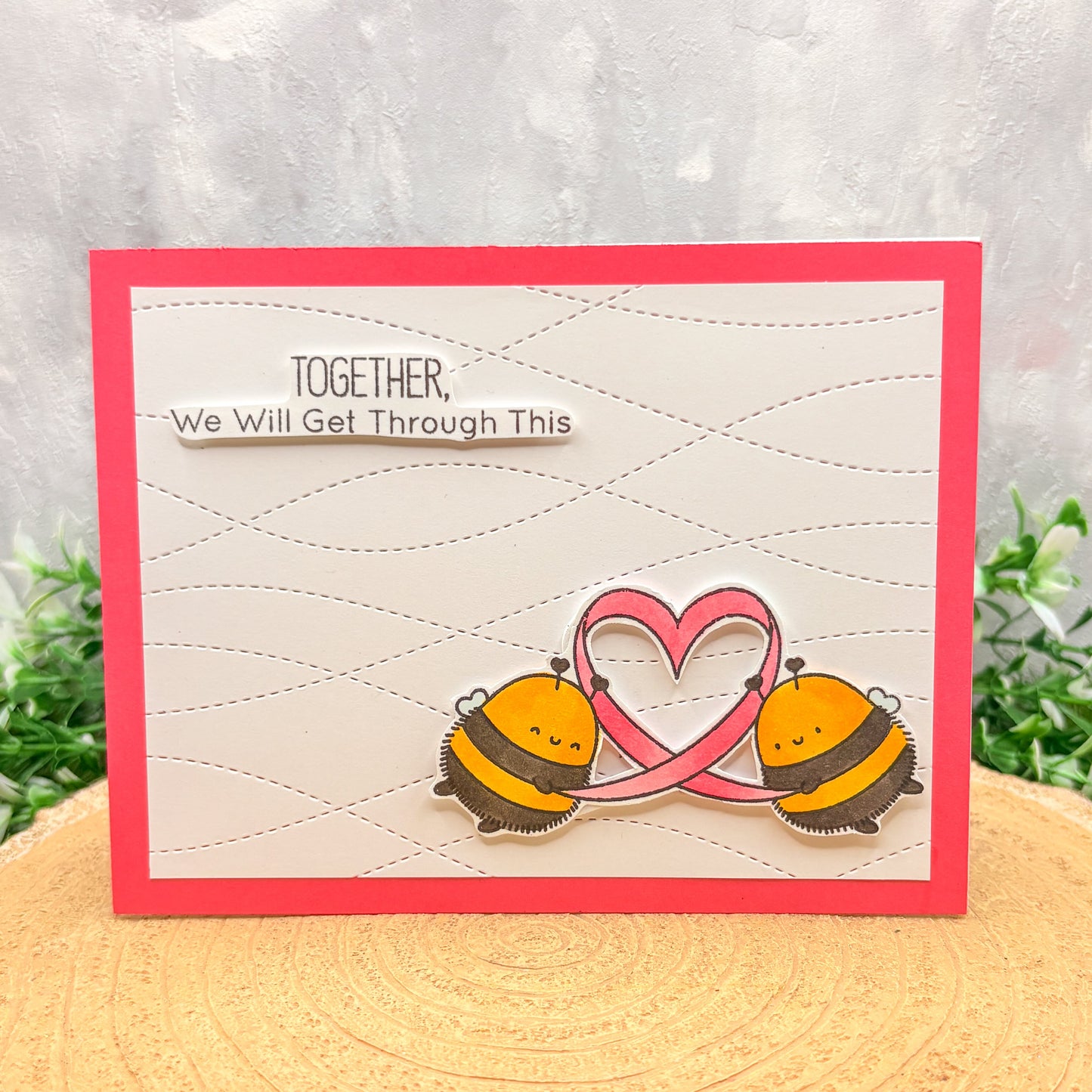 Breast Cancer Awareness Bees & Heart We'll Get Through This Handmade Card