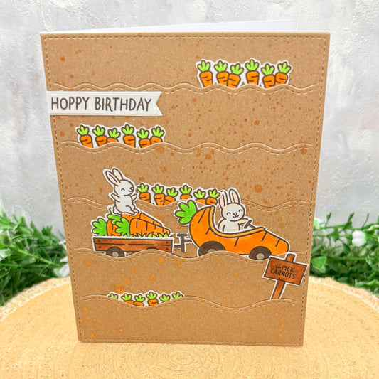 Bunnies & Carrots Hoppy Birthday Handmade Card-1