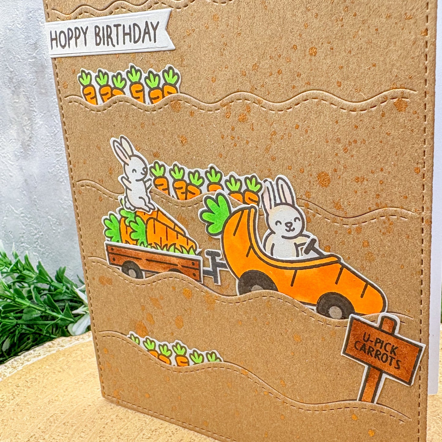 Bunnies & Carrots Hoppy Birthday Handmade Card-2