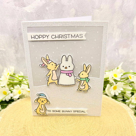 Bunnies & Snowman Handmade Christmas Card-1