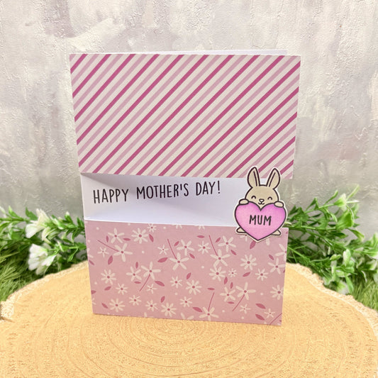 Bunny Holding Purple Mum Heart Handmade Mother's Day Card-1