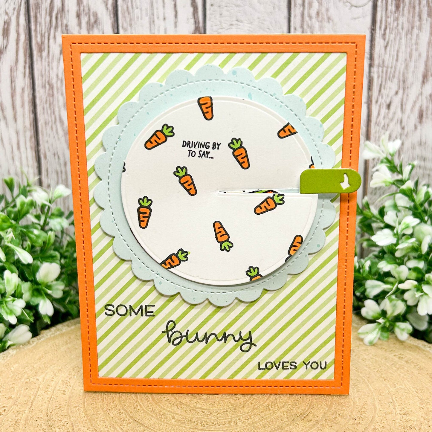 Bunny In Carrot Car Interactive Reveal Handmade Card-1
