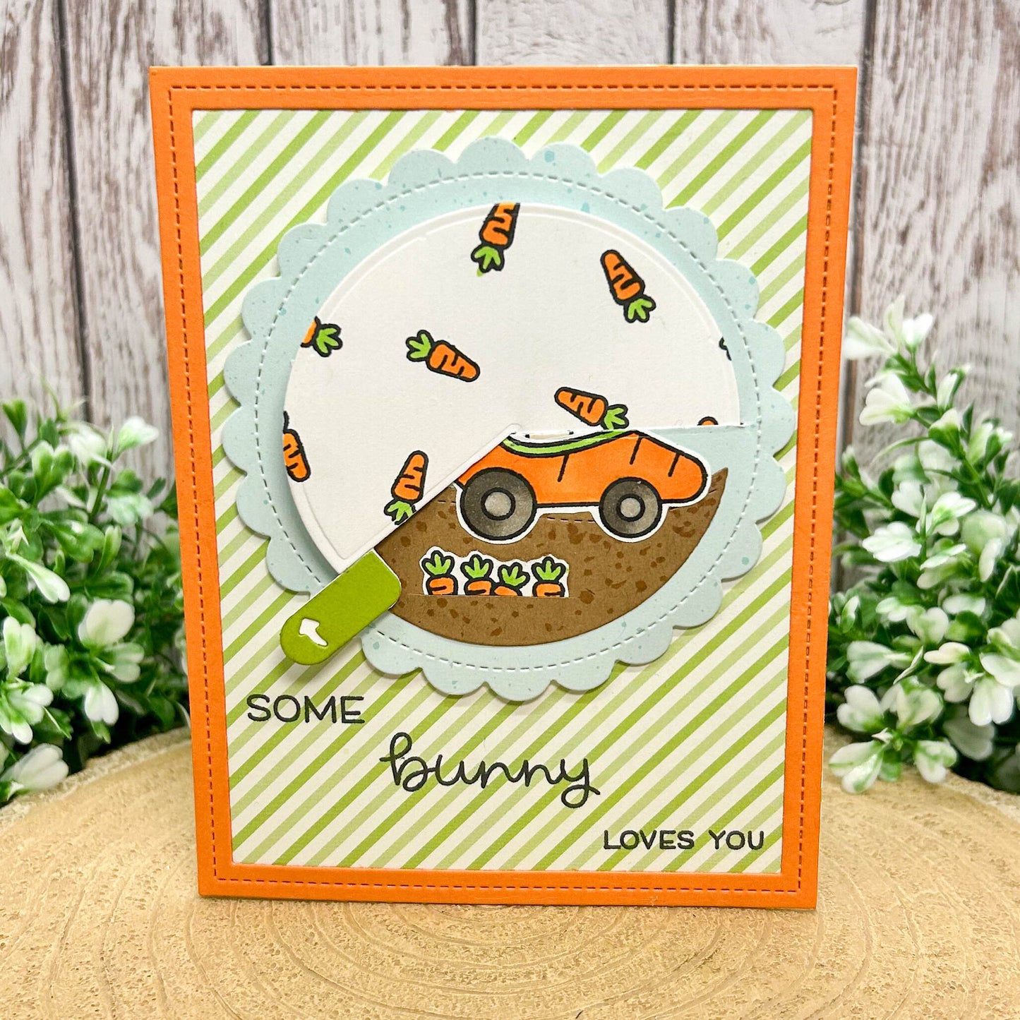 Bunny In Carrot Car Interactive Reveal Handmade Card-2