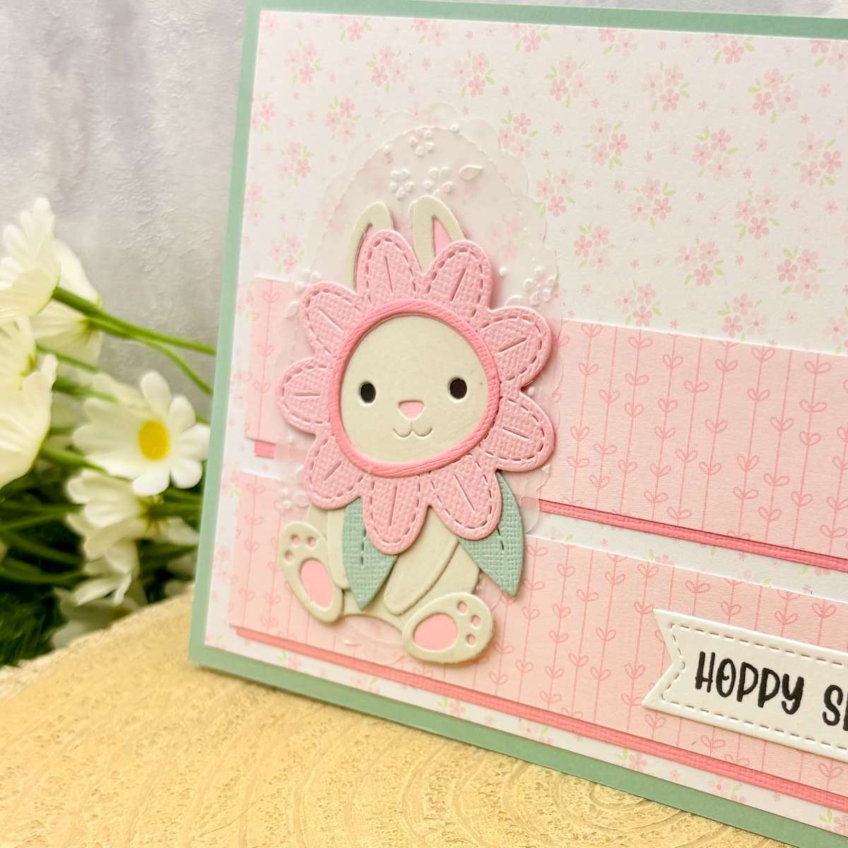 Bunny In Flower Costume Hoppy Spring Handmade Card-2