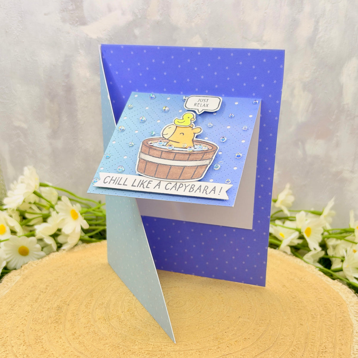 Capybara In Bath Handmade Card-1