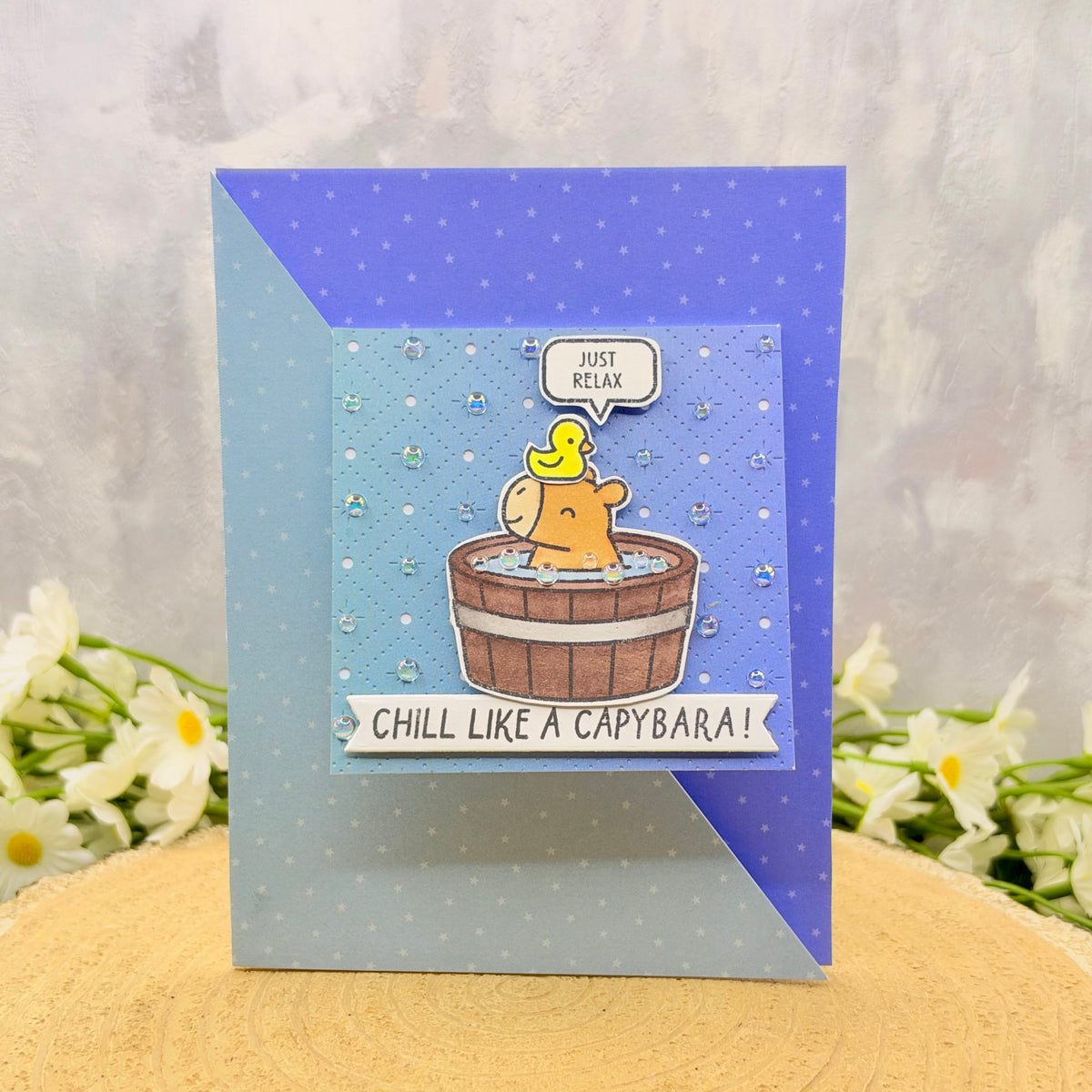 Capybara In Bath Handmade Card