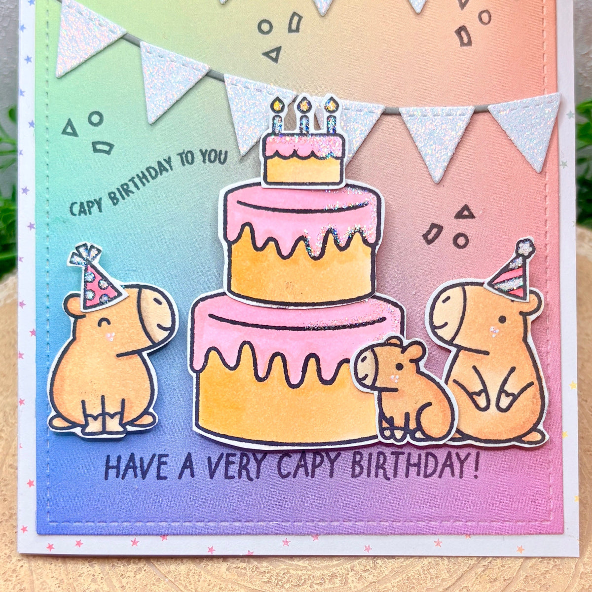 Capybara Trio & Cake Handmade Birthday Card-2
