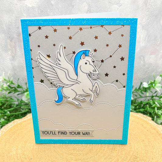 Cartoon Pegasus You'll Find Your Way Handmade Card-1
