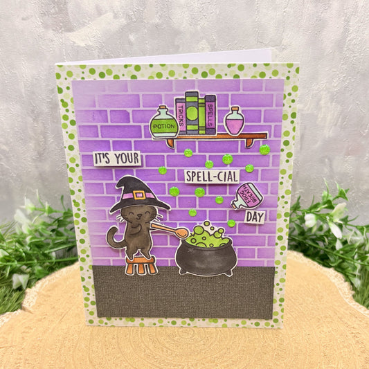 Cat & Cauldron Spell-cial Day Handmade Birthday Card-1