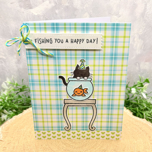 Cat & Fish Bowl Handmade Birthday Card-1