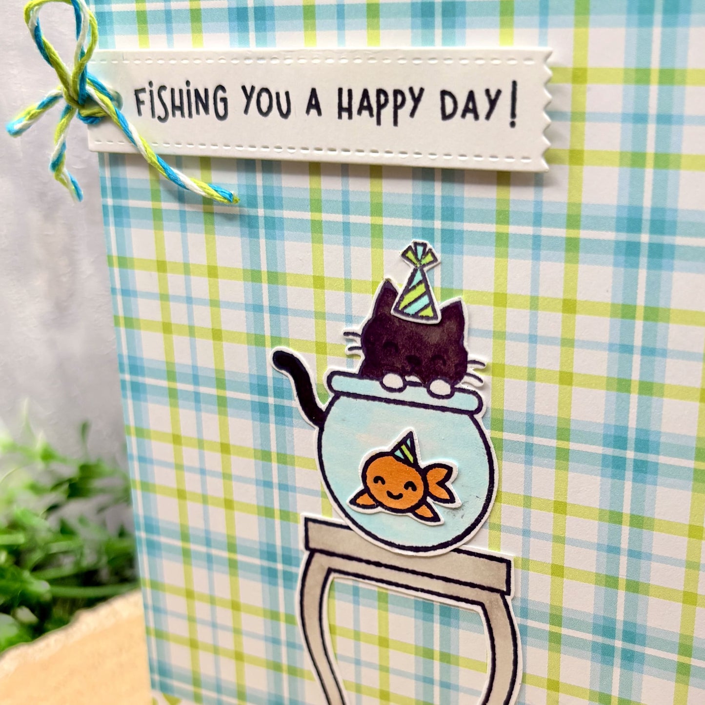 Cat & Fish Bowl Handmade Birthday Card-2