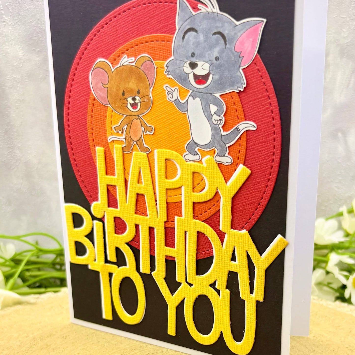 Cat & Mouse Cartoon Handmade Character Birthday Card-2