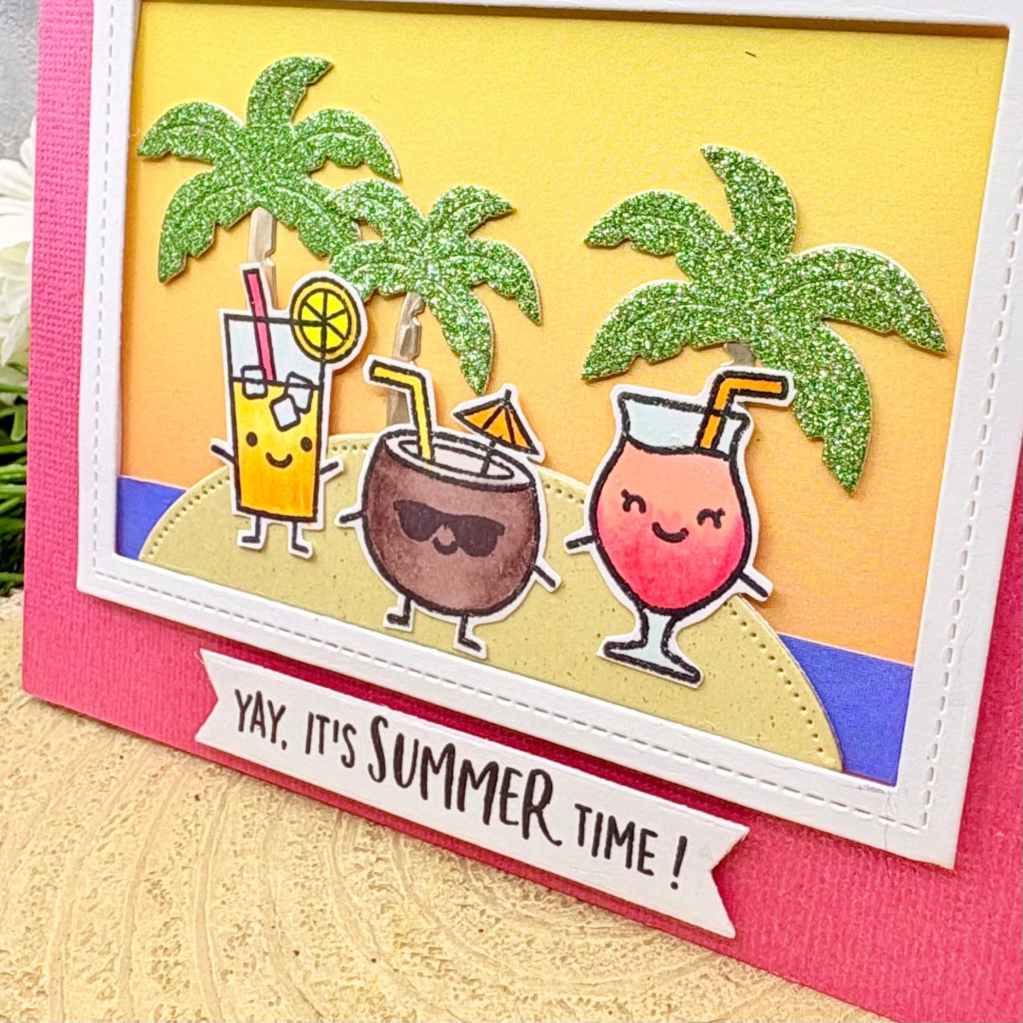 Cocktails It's Summer Time Handmade Card-2