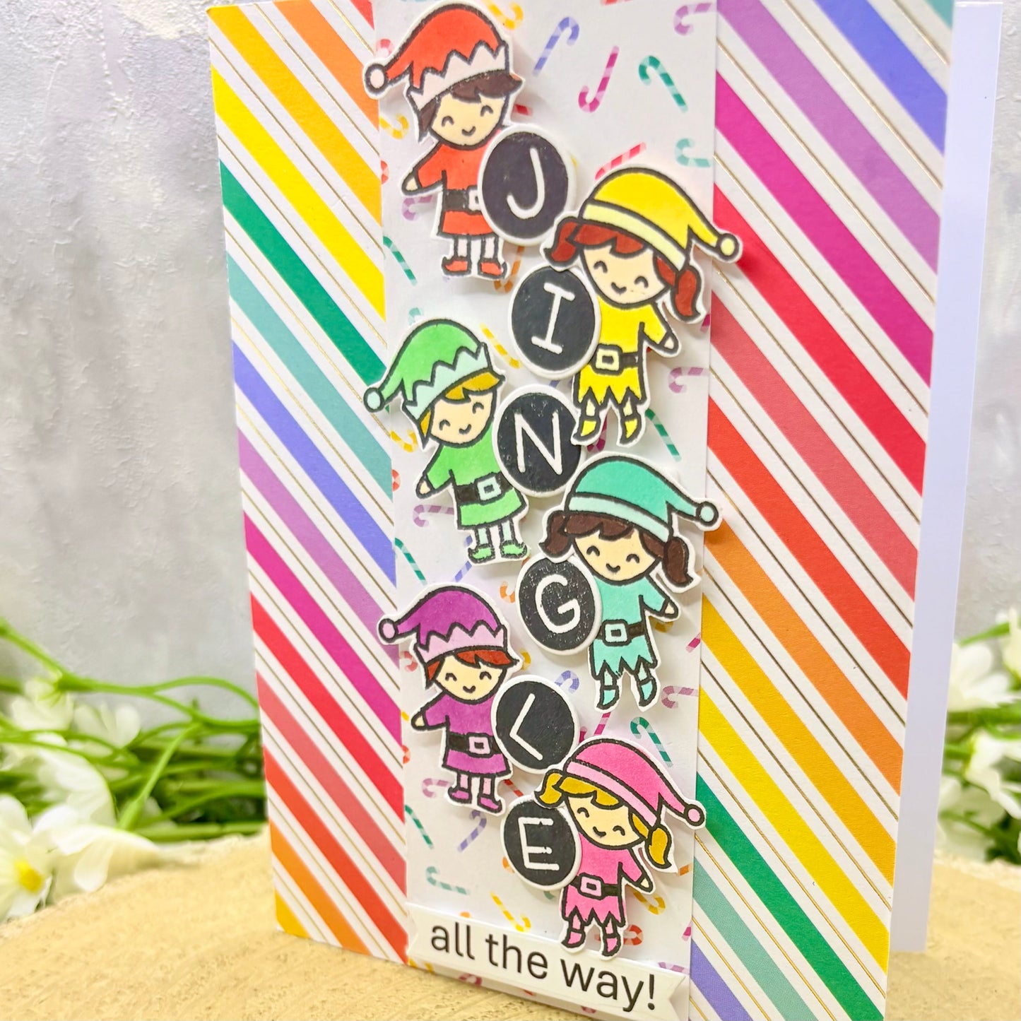 Colourful Elves Handmade Christmas Card-2