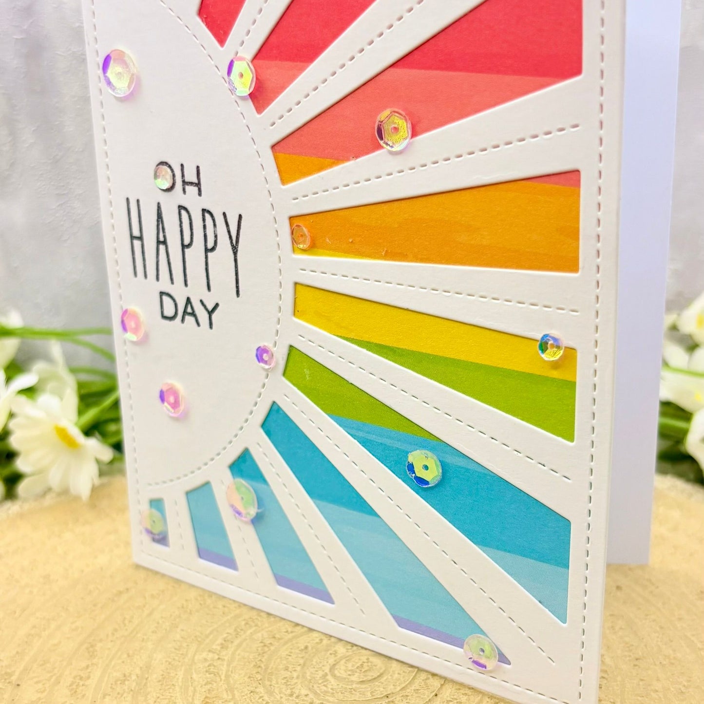 Colourful Sunrays Oh Happy Day Handmade Birthday Card-2