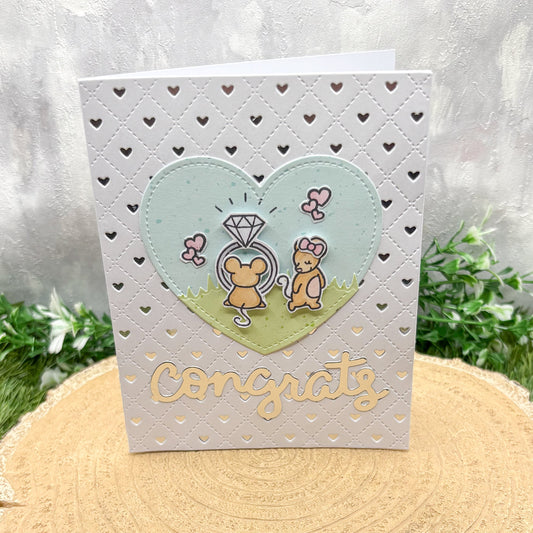 Congrats Cute Mice Handmade Engagement Card-1