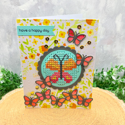 Cross Stitched Butterfly Handmade Birthday Card-1