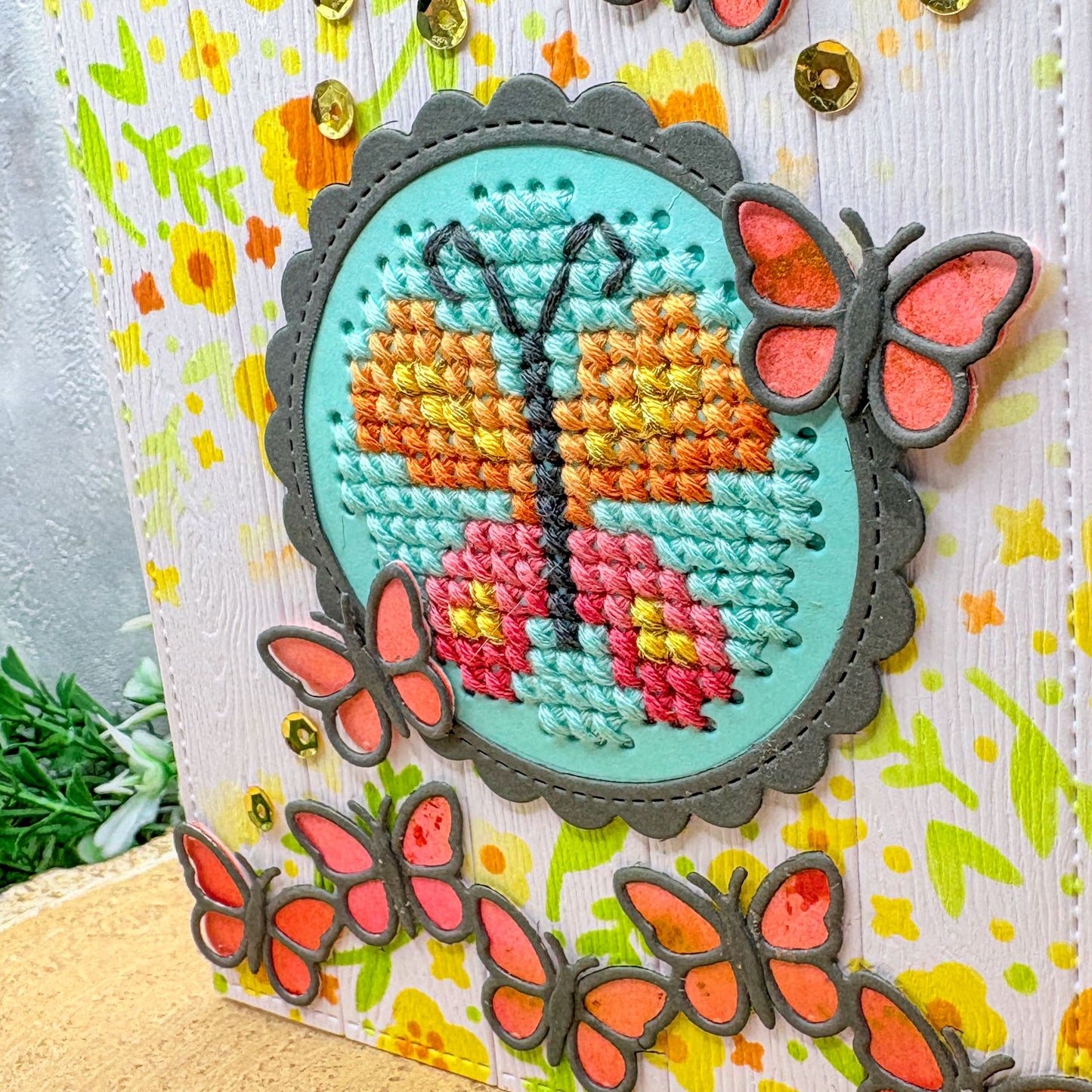 Cross Stitched Butterfly Handmade Birthday Card-2
