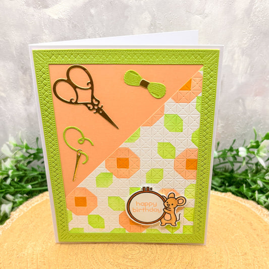 Cross Stitching Mouse Handmade Birthday Card-1
