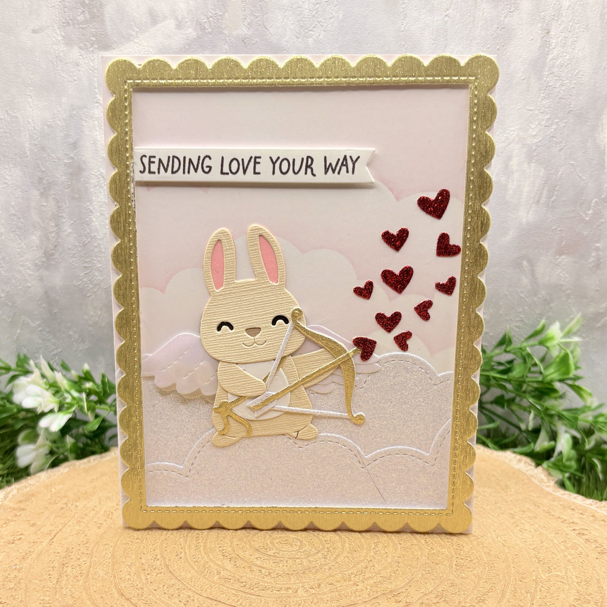 Cupid Bunny Sending Love Handmade Valentine's Day Card