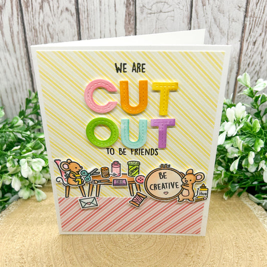 Cut Out To Be Friends Crafty Mice Handmade Card-1