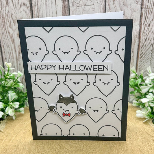 Cute Bat Ghost Happy Halloween Handmade Card-1