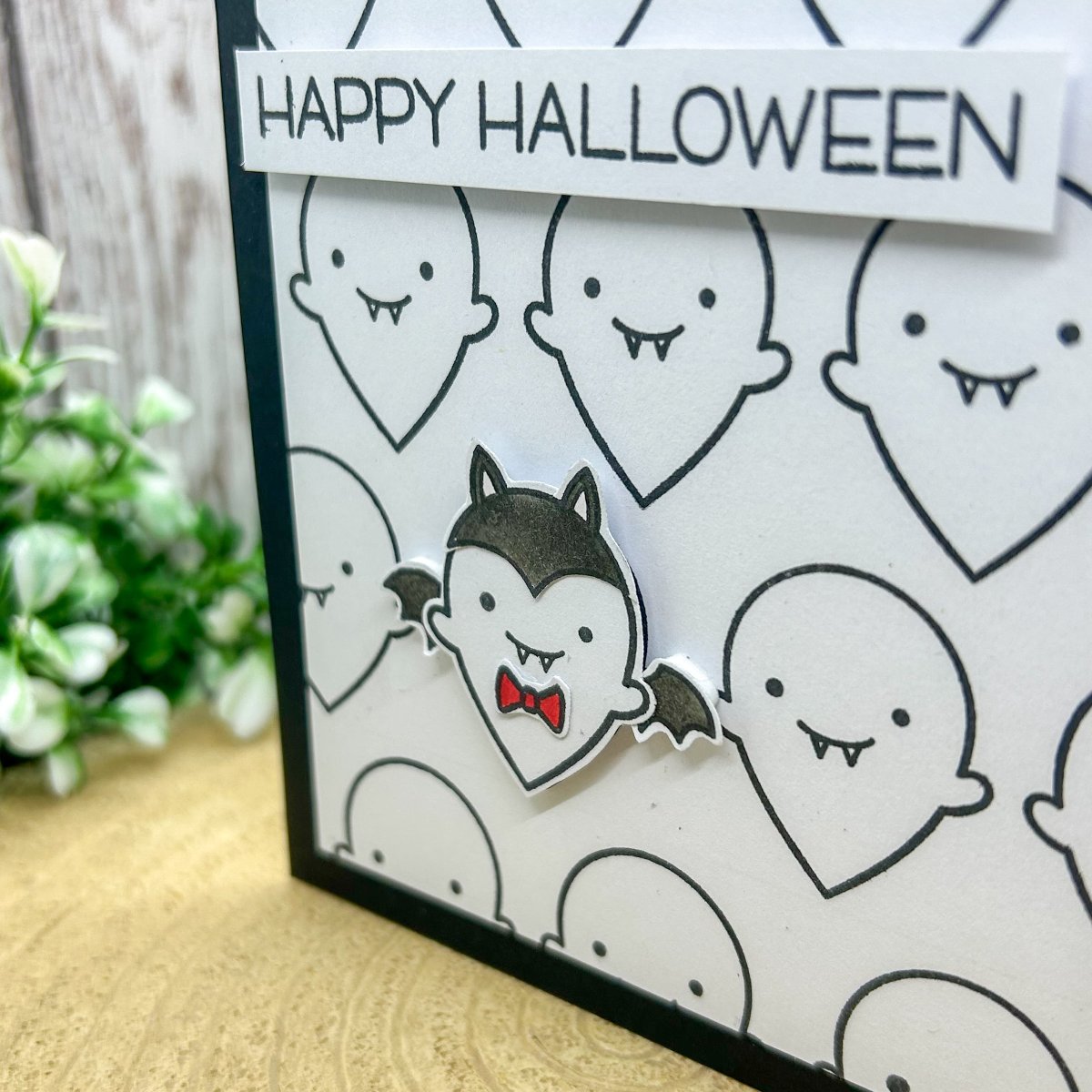 Cute Bat Ghost Happy Halloween Handmade Card-2