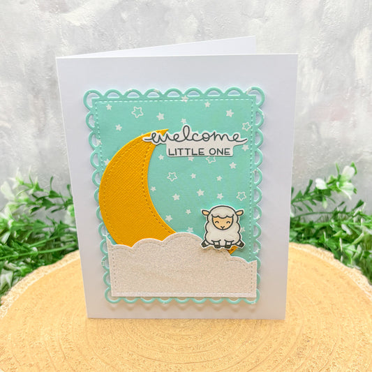 Cute Lamb & Moon Welcome Little One Handmade New Baby Card-1
