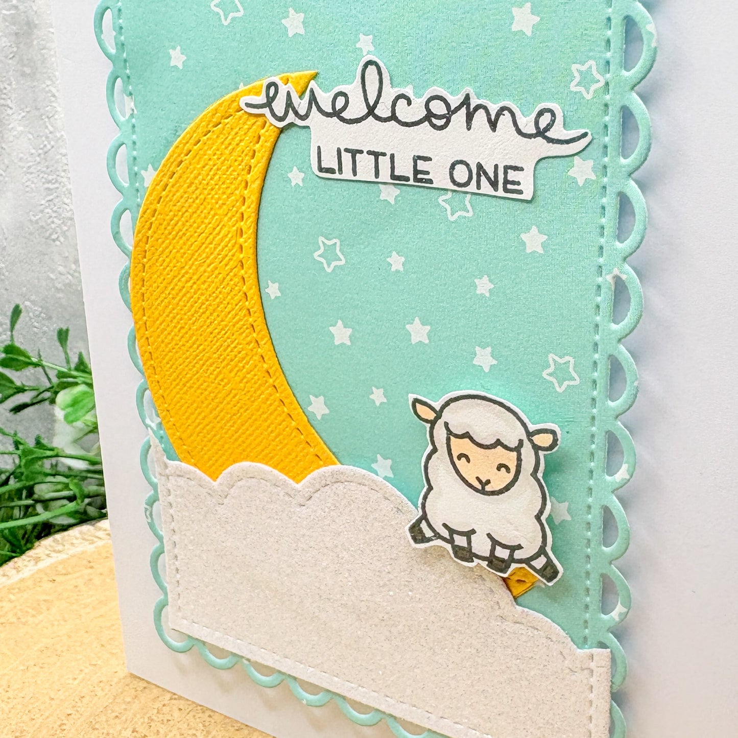 Cute Lamb & Moon Welcome Little One Handmade New Baby Card-2