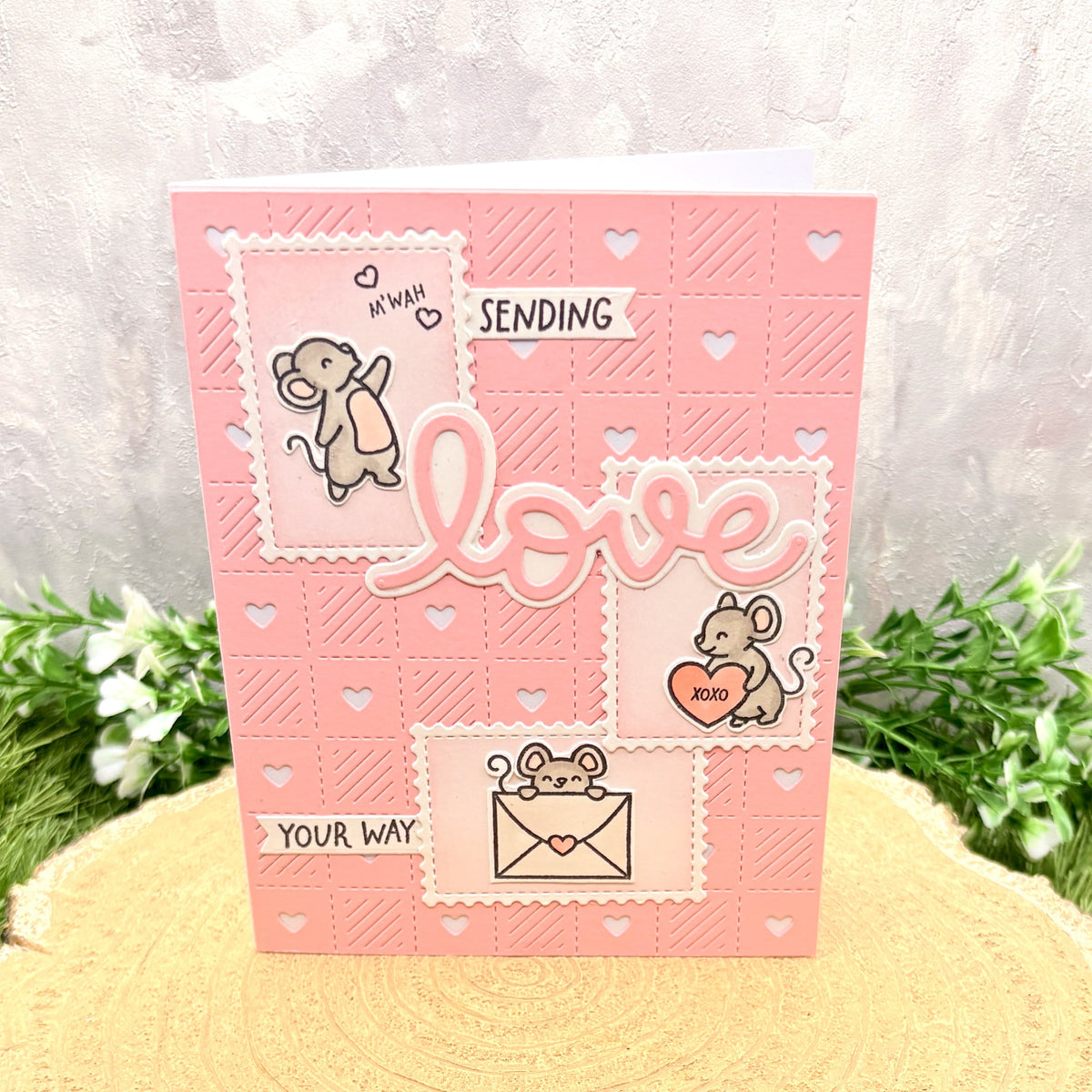 Cute Mice Sending Love Handmade Valentine's Day Card-1