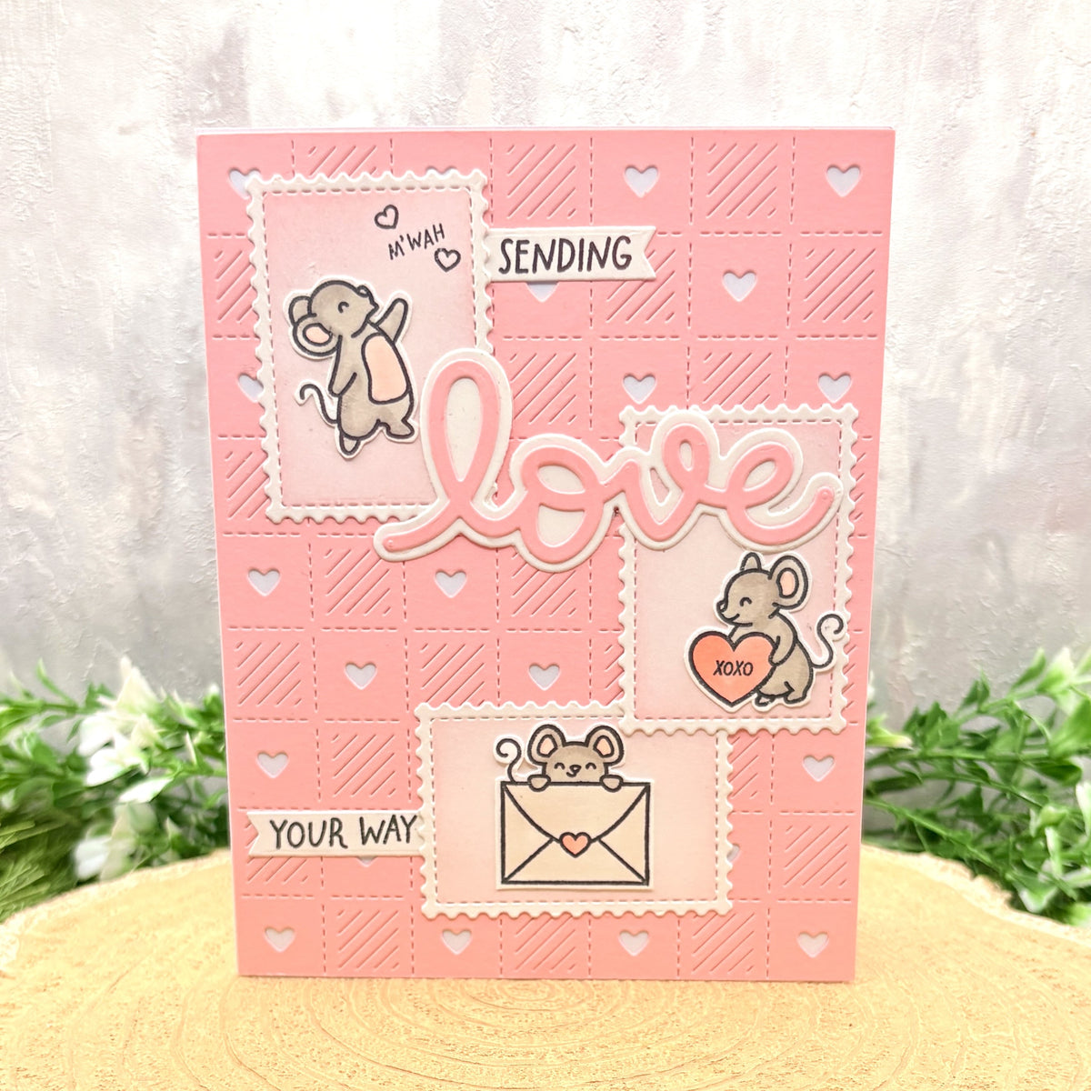 Cute Mice Sending Love Handmade Valentine's Day Card