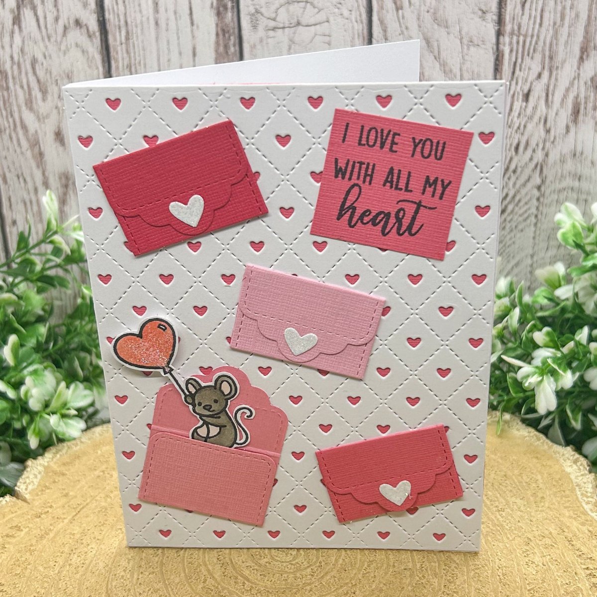 Cute Mouse & Love Envelopes Handmade Card-1