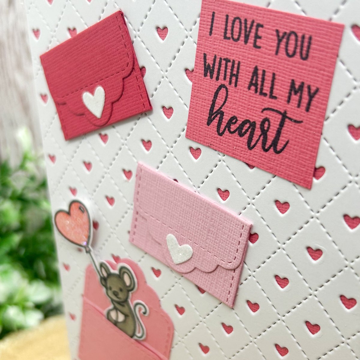 Cute Mouse & Love Envelopes Handmade Card-2