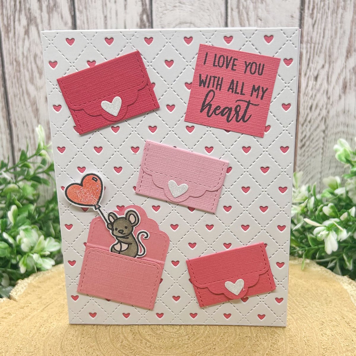 Cute Mouse & Love Envelopes Handmade Card
