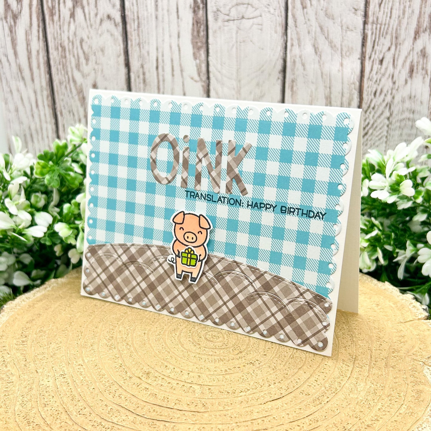 Cute Pig OINK Means Happy Birthday Handmade Birthday Card-1